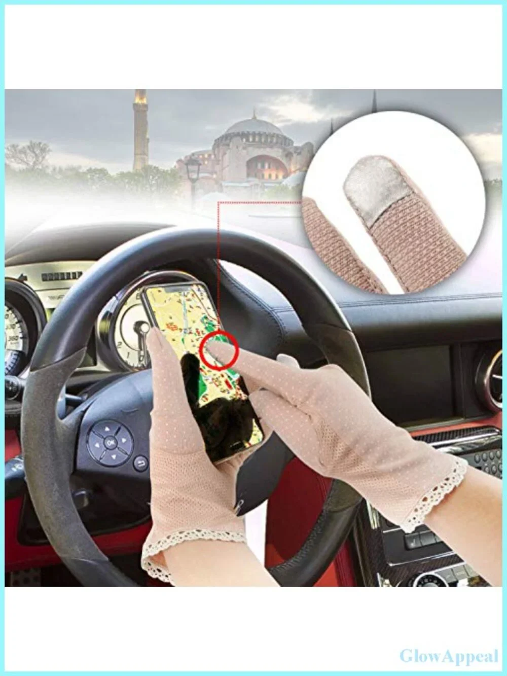 Women Lace Cotton UV Protection Gloves Non-Skid Driving Cycling Anti-Sun